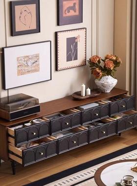 法式复茶古风实木电视柜黑色美式纳客厅网红落地储物柜MQE收几电