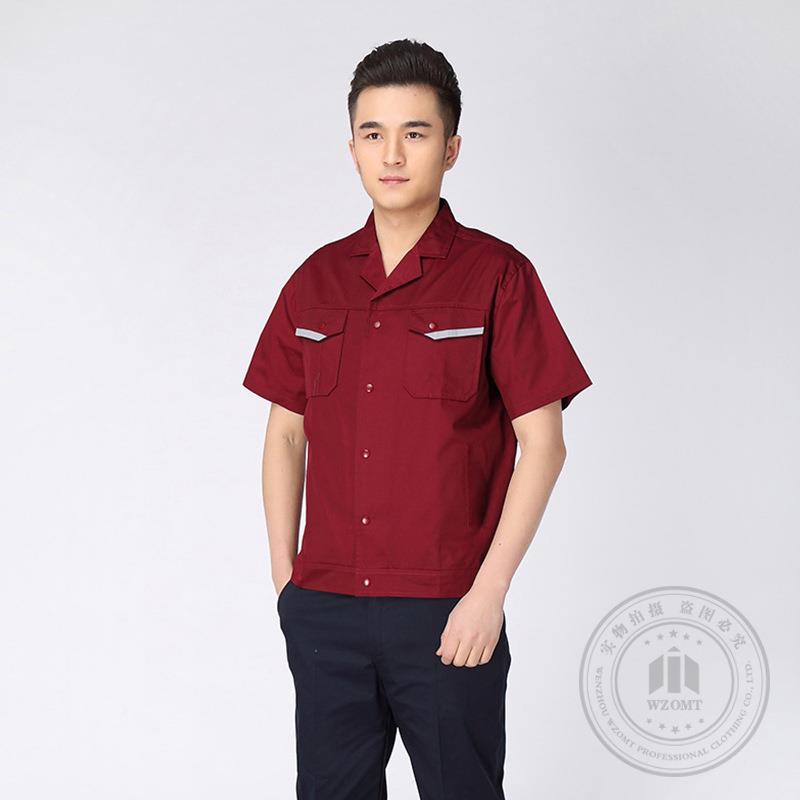 夏细季短袖轻工程服汽车维修服纽扣款涤纹棉TC斜FKQ劳保服薄透气