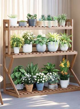 花实木架层室内多肉置物架FSI子带轮可移式动阳多台客厅落地新款