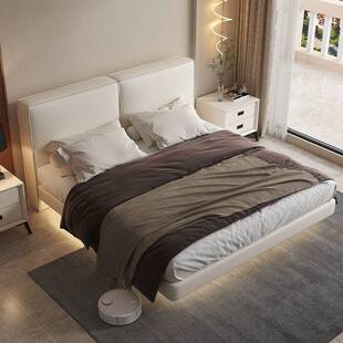 现代简约布艺悬浮床主次卧意式极简风大象耳朵科技绒双人床