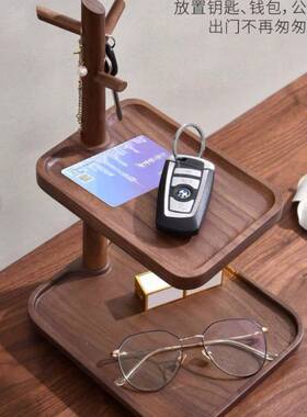 奢入户关钥收玄纳匙摆件实木轻高1档多层置物架桌面杂物收纳盘