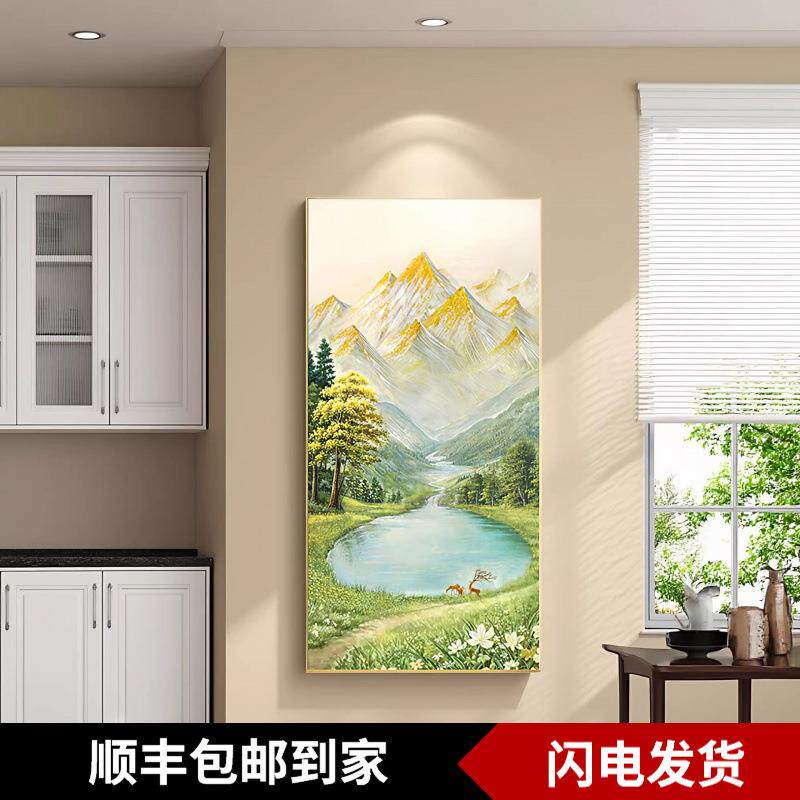 日照金山玄关装饰画入户正对门走廊过道挂画高端手绘油画山水风景