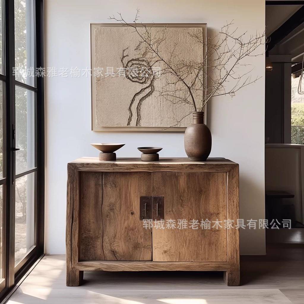 复古风茶水柜边几实木老榆木餐边柜客厅茶台水桶柜子多功能置物