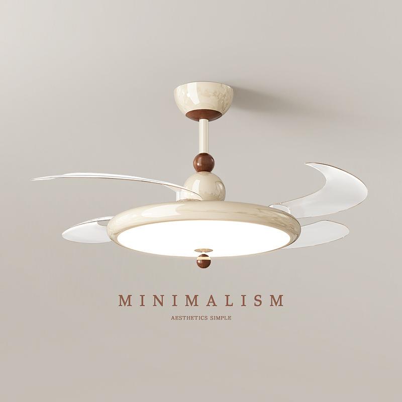 奶油中古隐形风扇灯意式餐厅吸顶灯卧室高级时尚全光谱led护眼灯