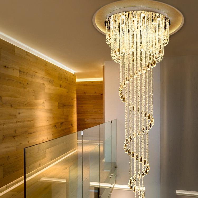 楼梯吊灯复式楼旋转别墅客厅灯现代简约水晶吊灯酒店工程中山灯具