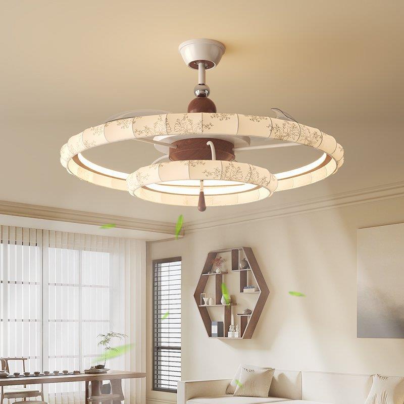 客厅风扇吊灯2025新款宋代美学胡桃色卧室餐厅组合语音一体风扇灯