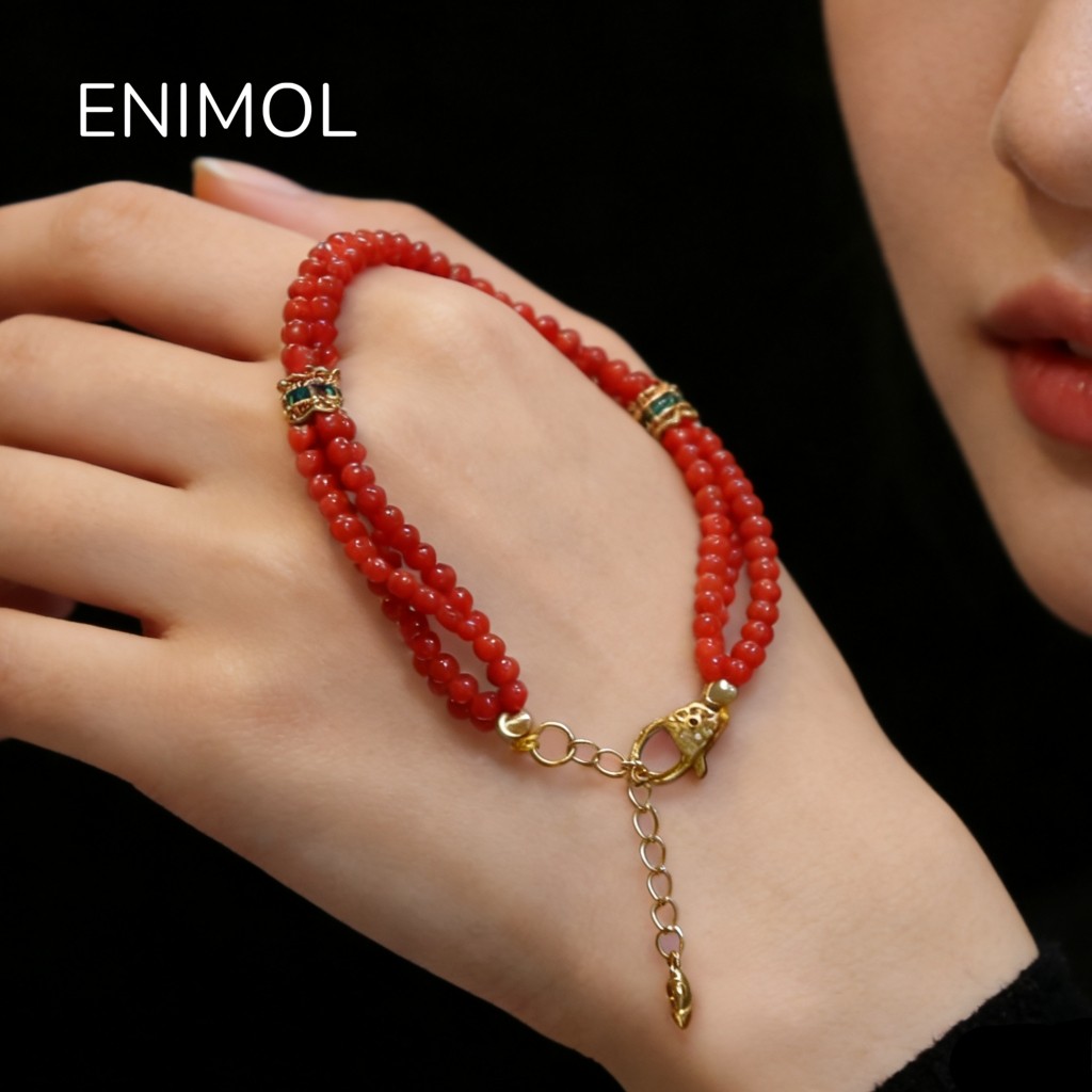 ENIMOL意大利沙丁珊瑚 圆珠4股编织手链 手串 简约时尚 925银配件,珠宝/钻石/翡翠,珊瑚,淘宝优惠券,粉丝福利购,淘宝优惠卷