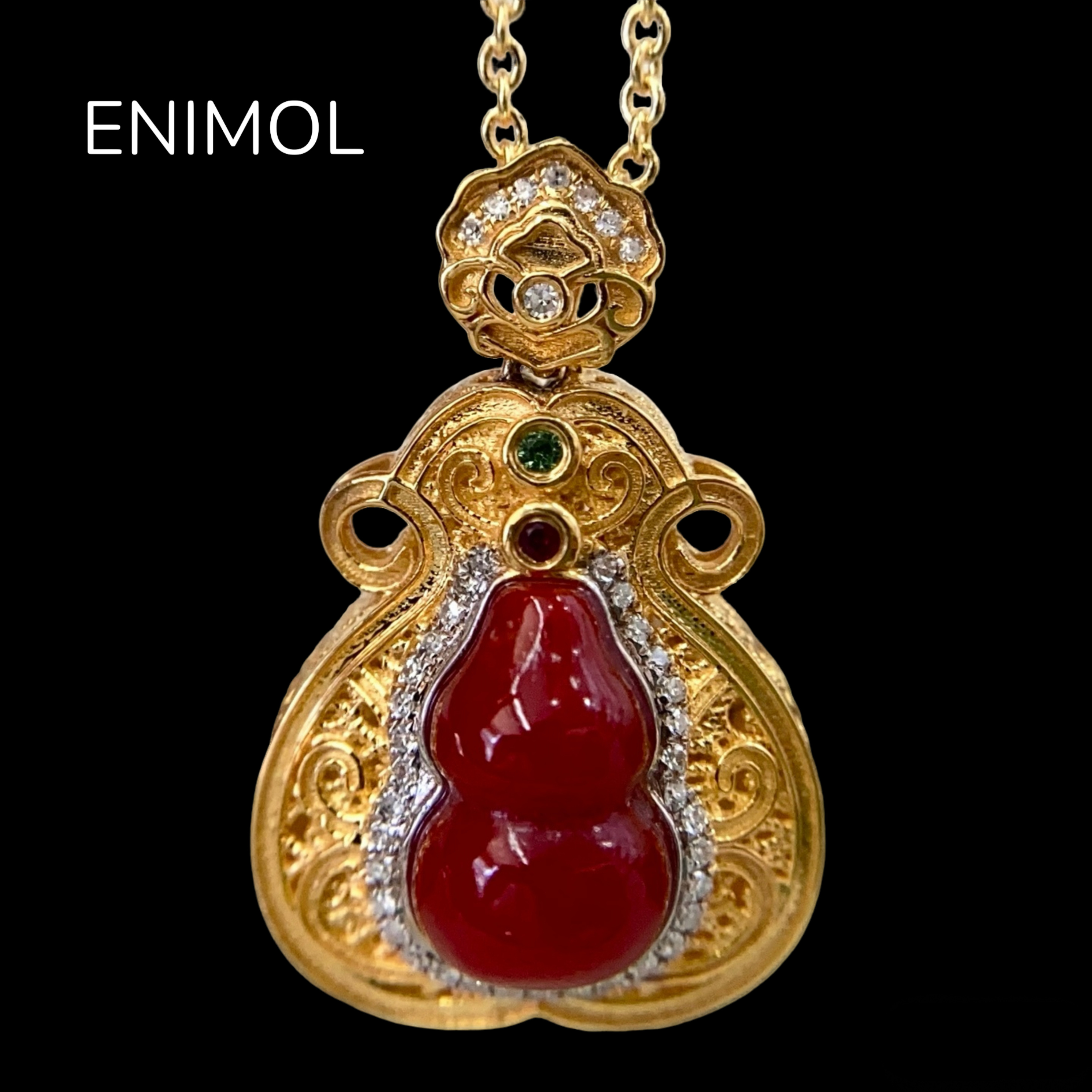ENIMOL日本aka阿卡天然红珊瑚葫芦吊坠18K金钻石宫廷复古国风款女,珠宝/钻石/翡翠,珊瑚,淘宝优惠券,粉丝福利购,淘宝优惠卷