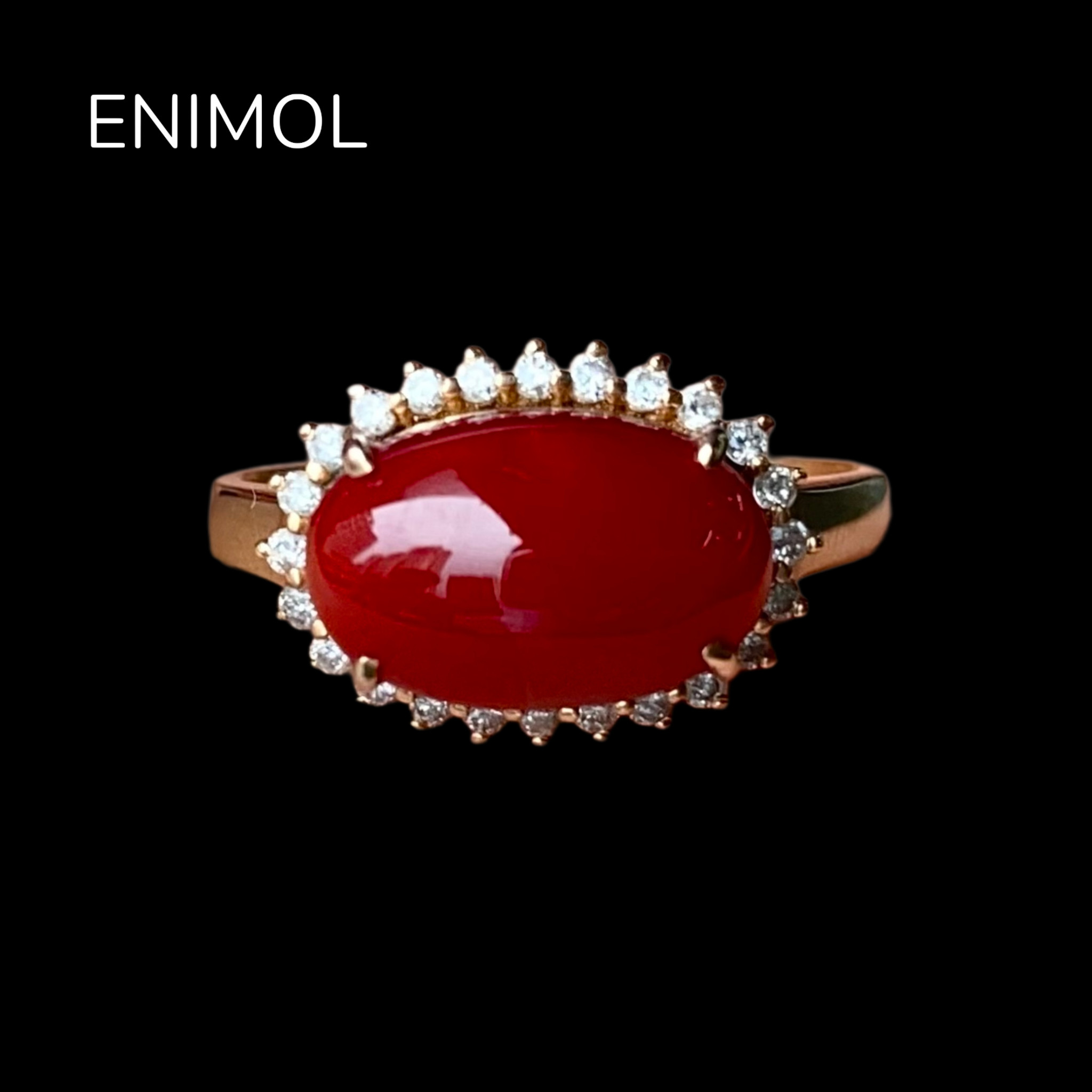 ENIMOL日本aka阿卡珊瑚 牛血色蛋面女戒指18k金钻石镶嵌 玻璃质感,珠宝/钻石/翡翠,珊瑚,淘宝优惠券,粉丝福利购,淘宝优惠卷