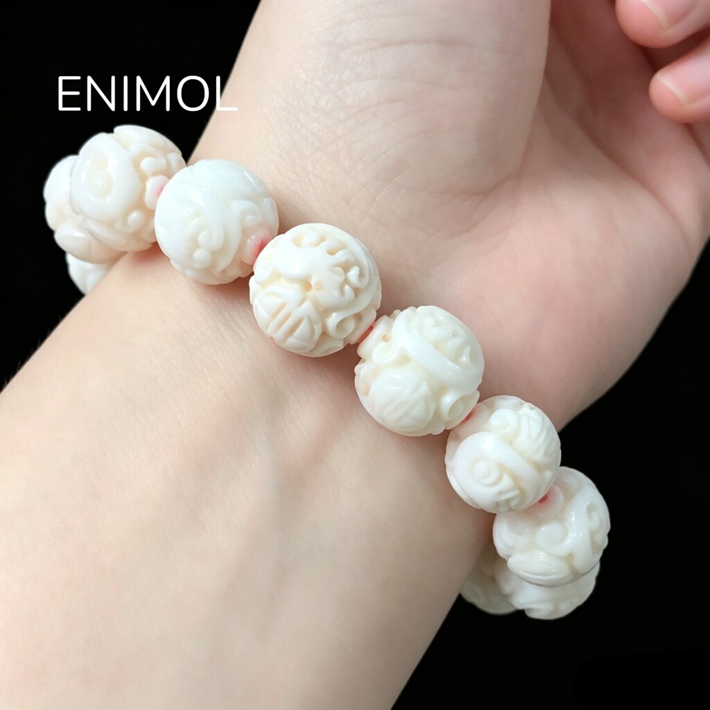 ENIMOL台湾MOMO粉白珊瑚龙珠手串