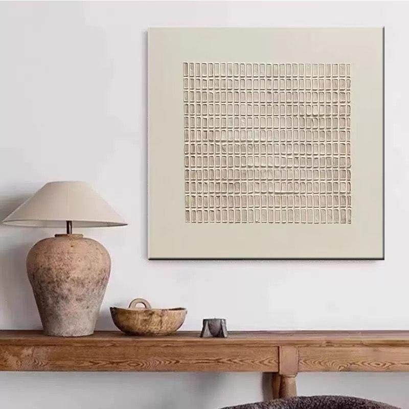 手绘油画中古风几何图案客厅装饰画小众正方形立体肌理画民宿挂画