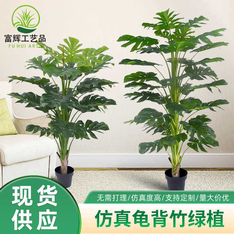 仿真龟背竹绿植客厅大盆栽现货高端假植物盆栽蓬莱蕉塑胶龟背叶