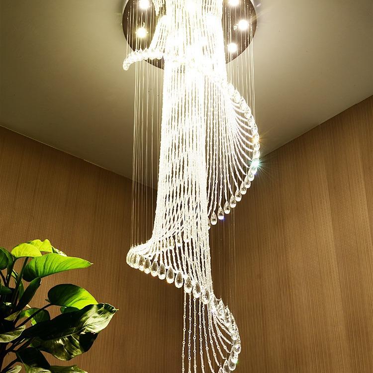 复式楼大吊灯楼梯间灯长吊灯现代简约别墅客厅大厅楼中楼水晶吊灯