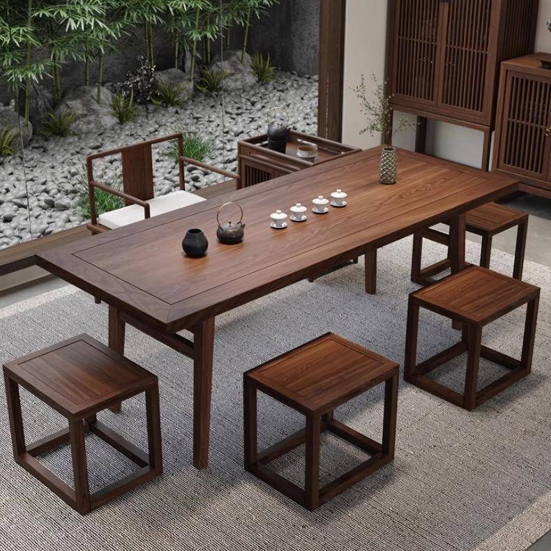 新中式客厅泡茶台实木茶桌椅组合办公室老榆木功夫泡茶桌茶室家用