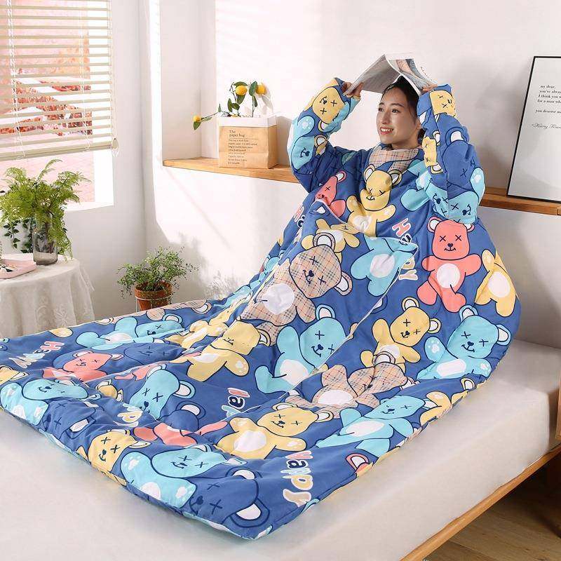 B#加厚懒人抱枕被办公午休可穿带袖子护肩保暖儿童防踢被可折叠被
