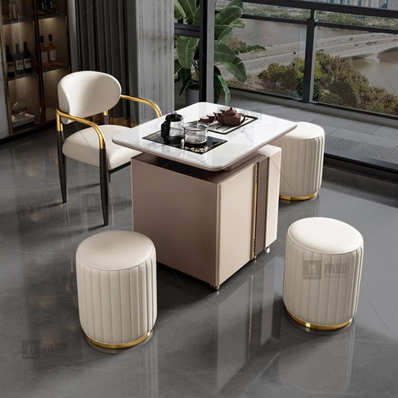 岩板茶桌轻奢客厅家用可移动多功能方形茶台现代小型茶车阳台茶几