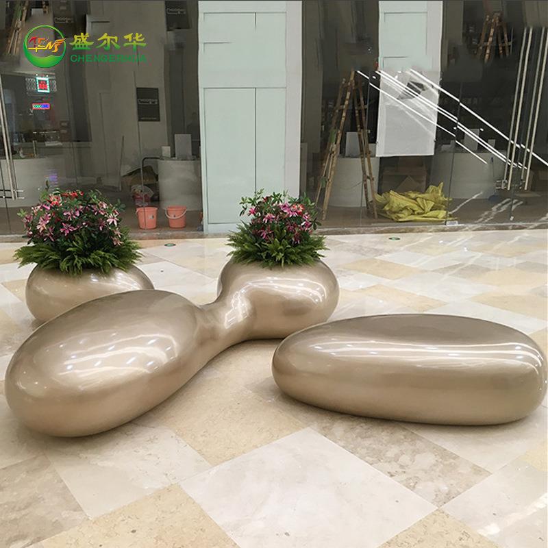 创意玻璃钢个性花盆座椅多人休闲彩绘座椅商场户外休息花盆长椅