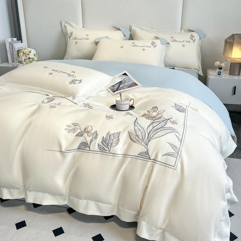 轻奢风亲肤棉水洗棉四件套床上用品四季通用刺绣被套床单家用1.8m