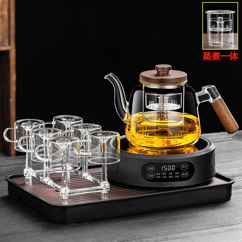 2026年新款煮茶壶蒸煮煮茶器加厚侧把玻璃泡茶壶电陶炉茶盘套装
