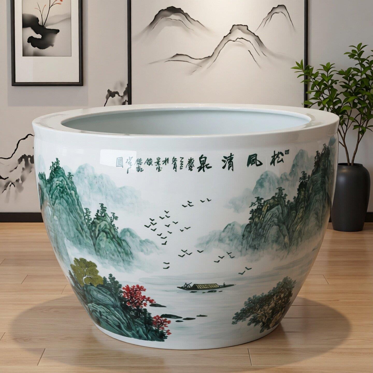 景德镇陶瓷鱼缸大号特大养鱼盆落地室外水缸复古庭院大荷花缸种树