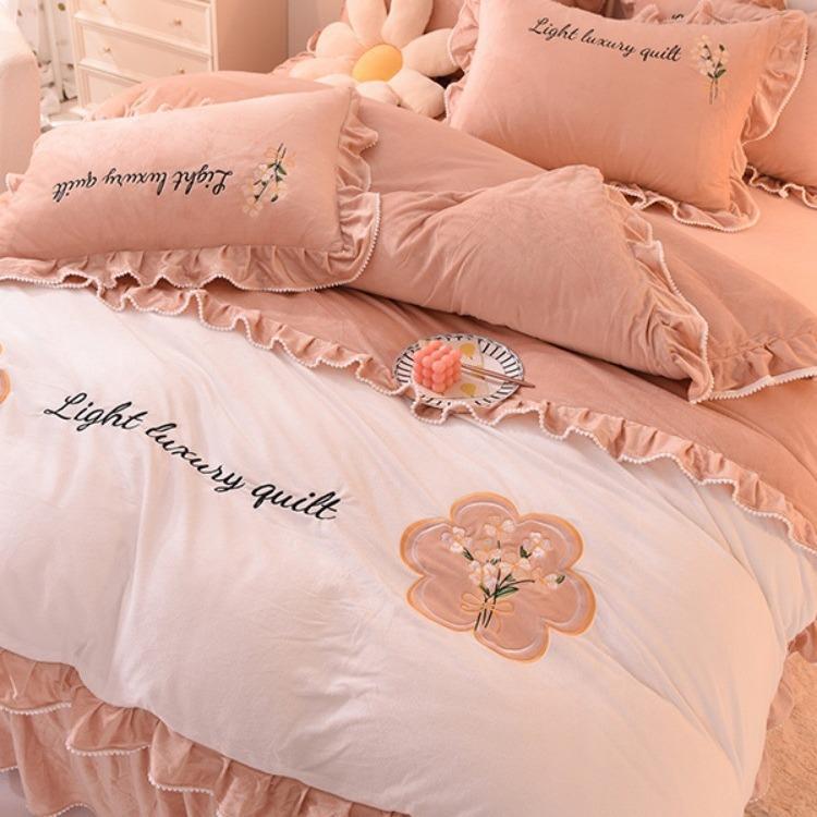 韩版公主风床裙四件套纯棉网红少女床单花边被套床上用品床罩