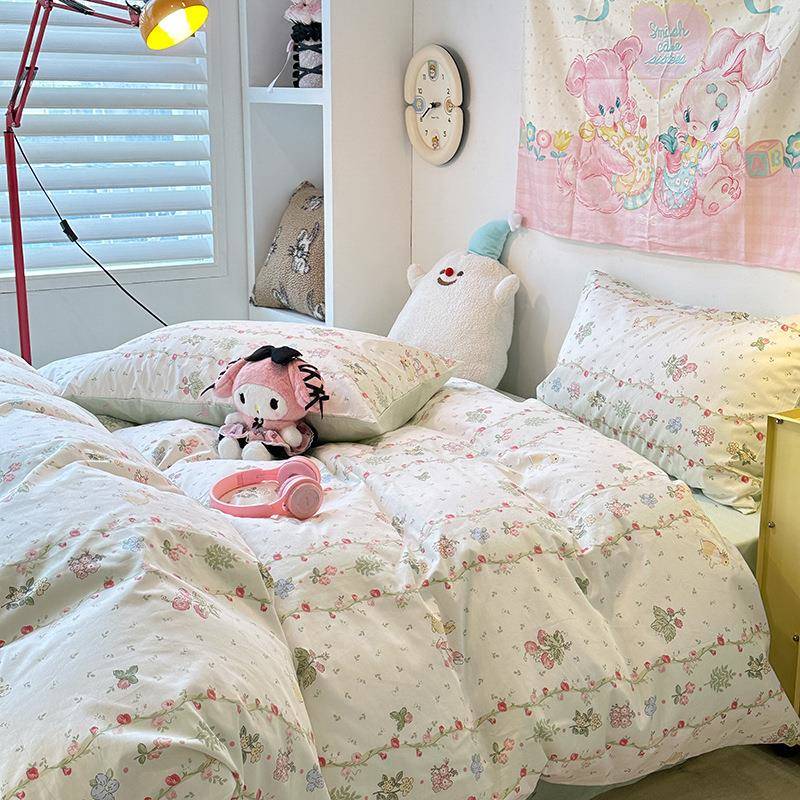 小清新纯棉四件套全棉床单被套亲肤纯棉床笠学生三件套床上用品