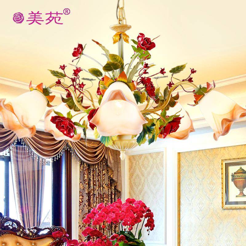 佳苑田园客厅吊灯仿真铁艺玫瑰花温馨卧室灯浪漫led花园灯饰灯具