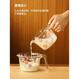 蓝莲花茉茉兔玻璃量杯带刻度早餐杯度量烘焙碗打蛋高硼硅碗微波炉