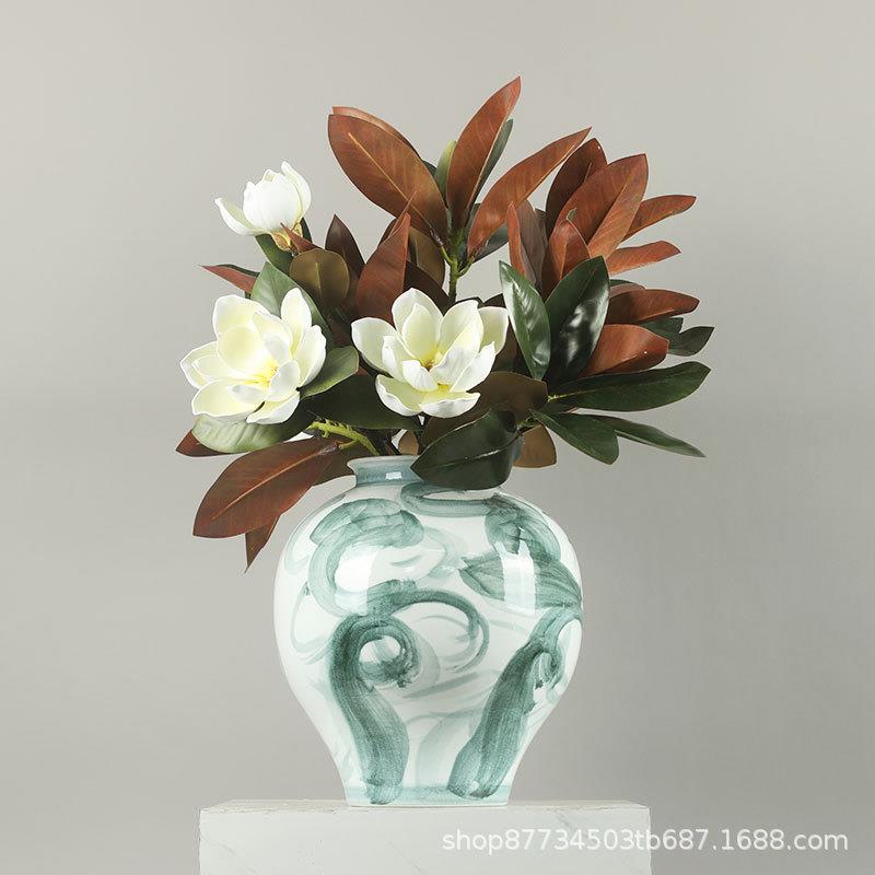 新中式插花瓶仿真花艺摆件样板房家居室内饰品电视柜台面陶瓷花器