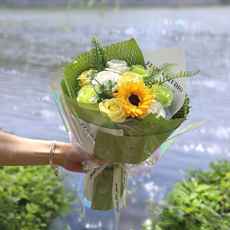 玫瑰花仿真花摆件绿色系薄荷曼波香皂花毕业季教师节花束送男女生