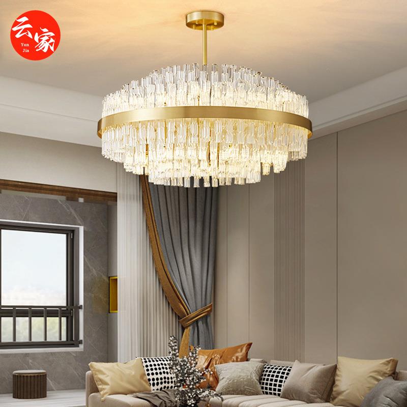 轻奢全铜后现代水晶玻璃吊灯港式客厅灯卧室简约家用餐厅中山灯具