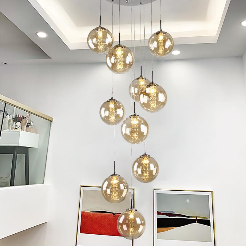 楼梯灯长吊灯现代简约轻奢大别墅小复式楼loft公寓中空客厅水晶灯