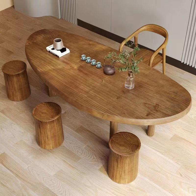 胡桃色全实木茶桌椅组合弧形茶台客厅家用茶几原木阳台泡茶桌