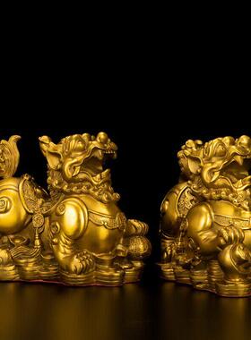 铜貔貅摆件公母一对招财旺财聚财全纯黄铜客厅家用办公室皮丘貔犰