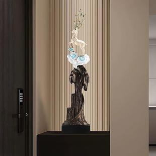 简约现代鹿一对电视壁龛细长竖高摆件客厅高端上档次入户玄关装饰