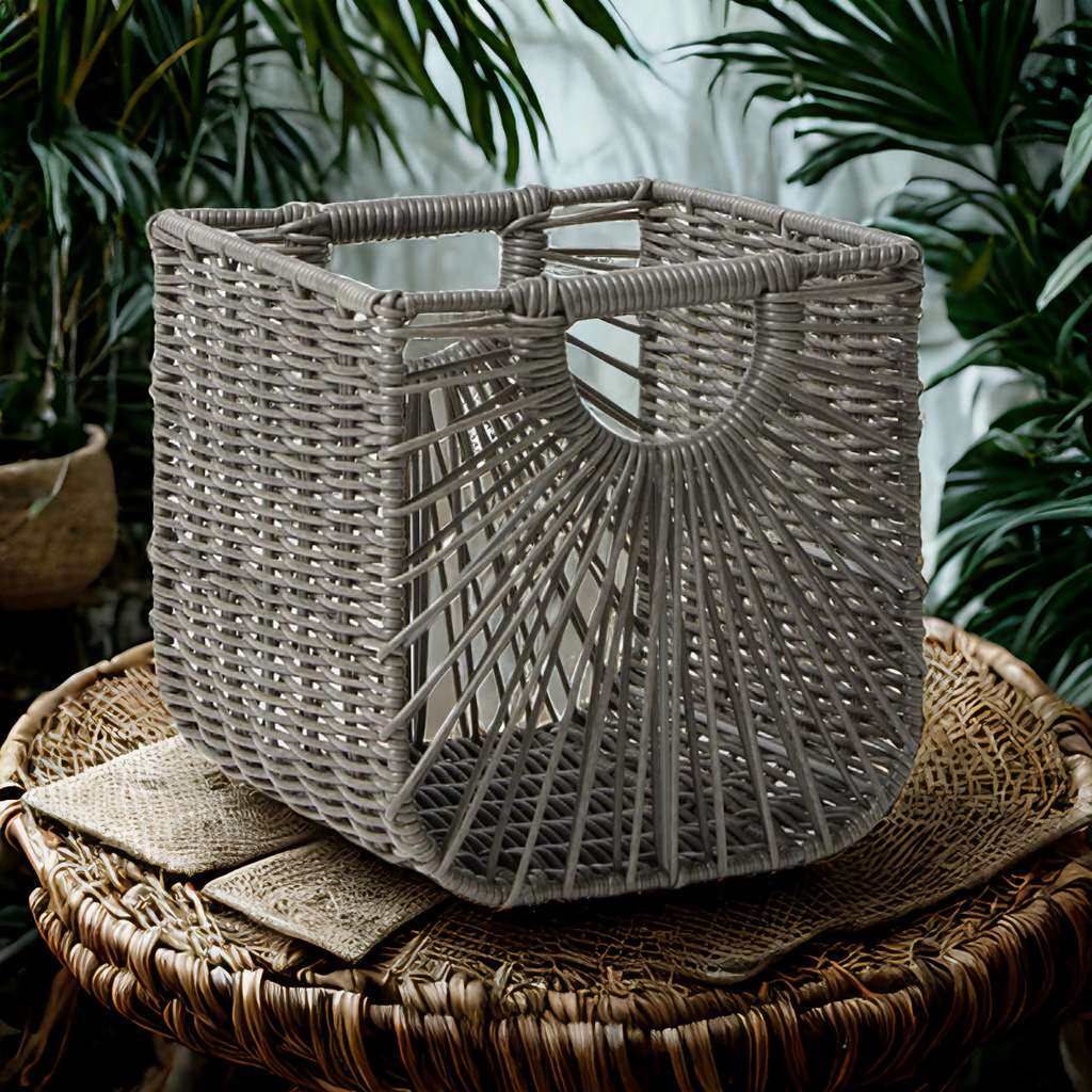 仿藤手工编织收纳筐网格双提手置物篮酒店家居格子柜抽屉式储物筐