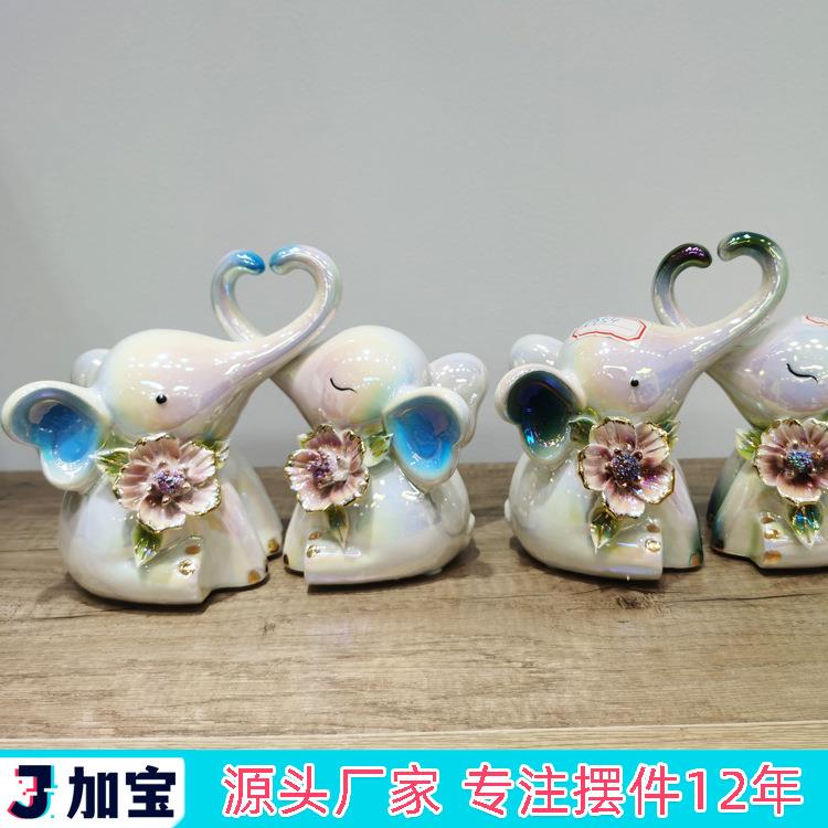 家居摆件电镀陶瓷大象装饰品 出口趣味动物雕像民宿摆设工艺术品