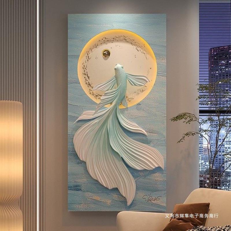 立体走廊过道灯光进门壁画客厅挂画轻奢现代感入户玄关装饰画