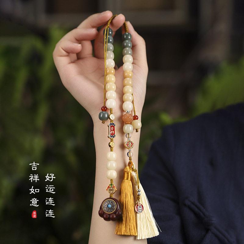 新中式！国风天然风化菩提汽车挂件挂饰吊坠珐琅后视镜流苏车挂