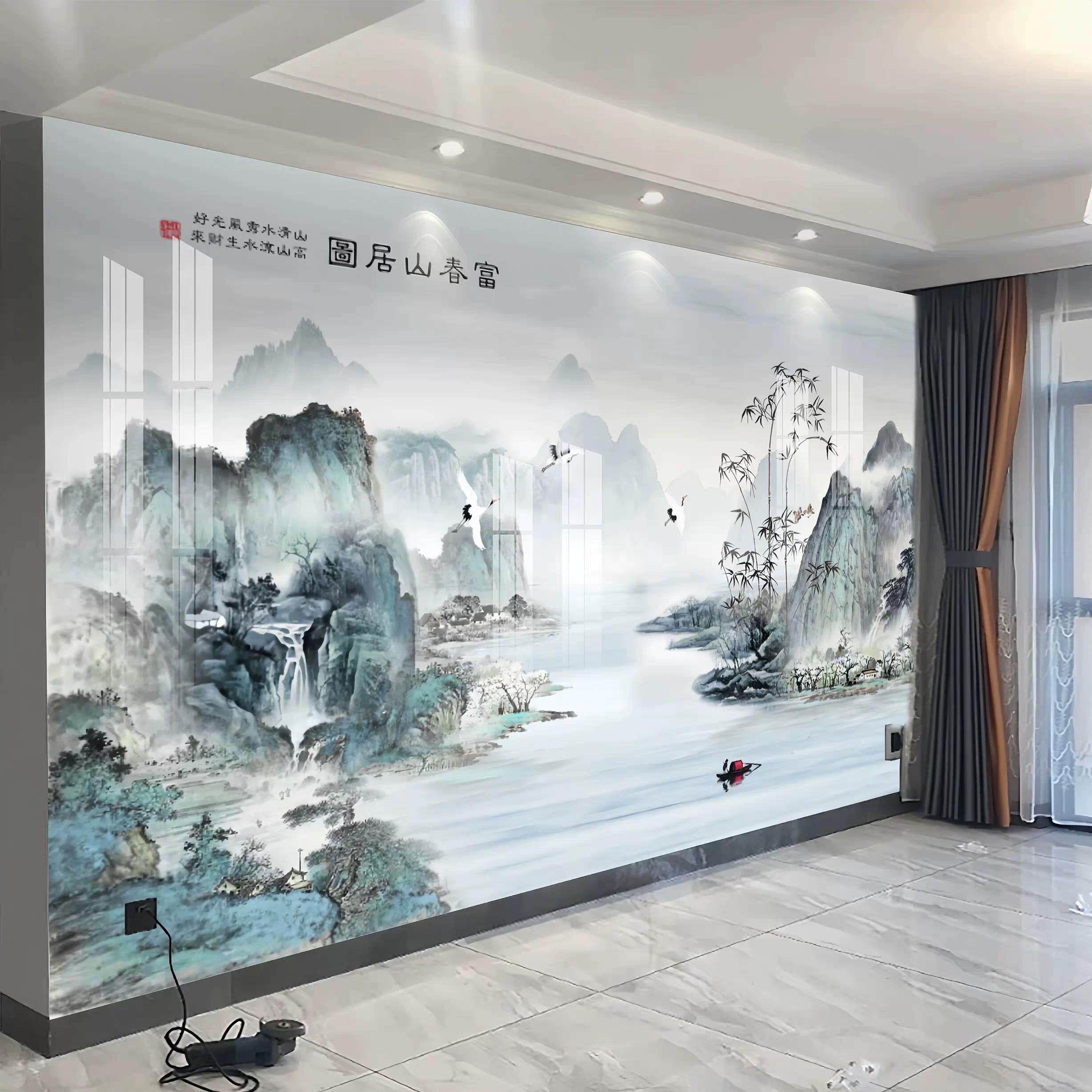 碳晶板山水画背景墙客厅电视护墙板沙发简约集成板轻奢大气影视墙
