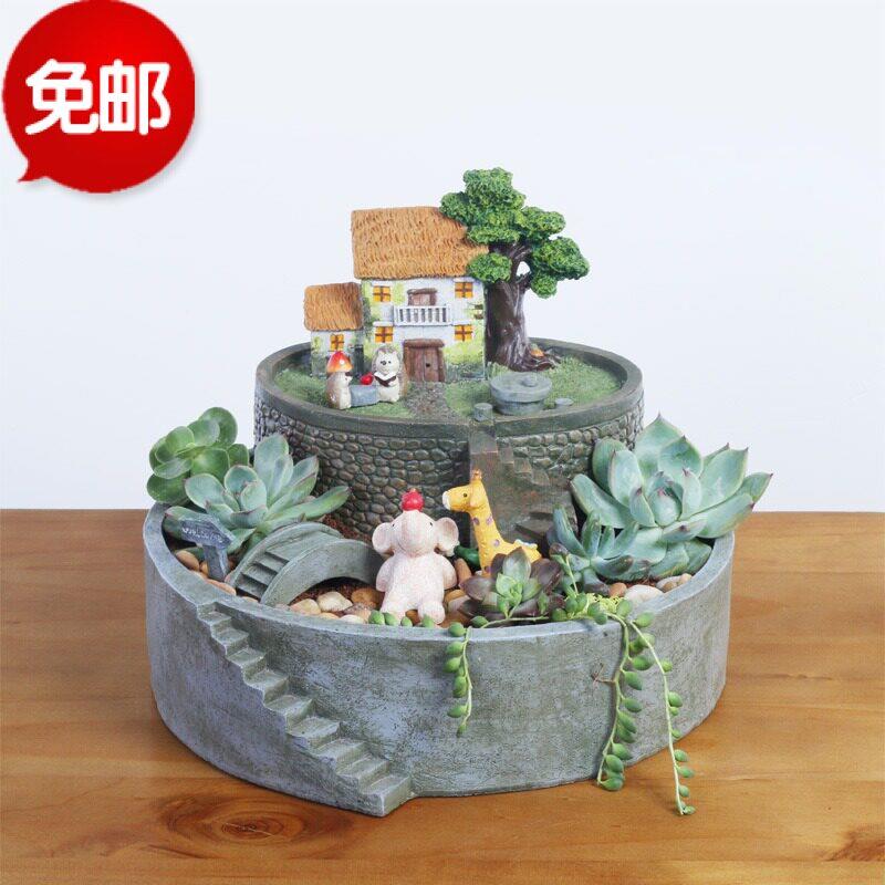 zakka田园创意款岁月的童话花盆黑猫多肉花盆树脂摆饰家居装饰