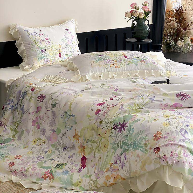 法式田园风100S兰精天丝四件套夏季冰丝凉感丝滑裸睡床单被套床品