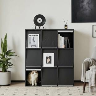 复古书柜落地置物柜皮埃尔柜靠墙一体储物柜家用客厅展示收纳柜子