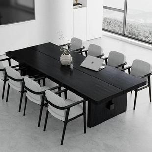 实木长桌现代简约会议桌原木大板桌设计师黑色阅览室书桌长条桌
