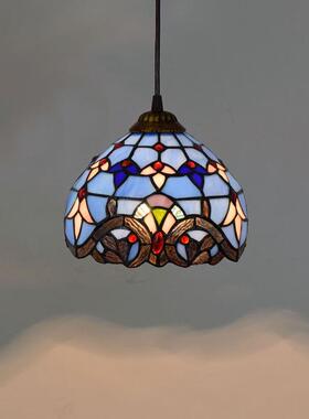 20CM8寸蓝色巴洛克地中海欧琈蒂凡尼彩色玻璃阳台走廊琉璃吊灯