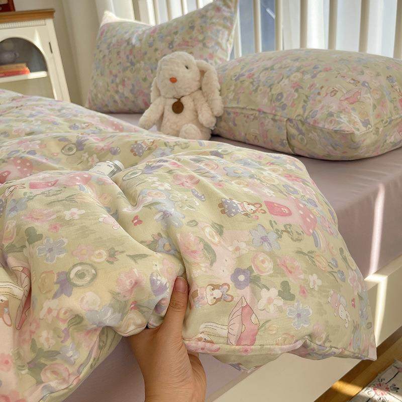 我很软~A类母婴级碎花全棉双层纱四件套纯棉100被套床单床上用品