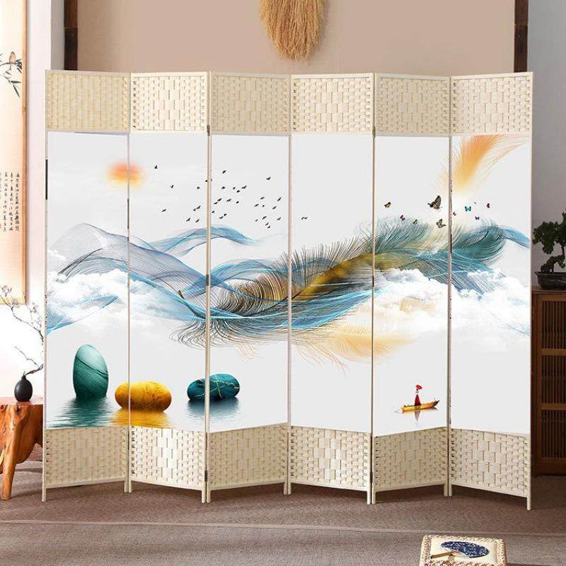 创意藤编屏风隔断酒店客厅卧室折叠移动简约现代装饰画玄关墙中式