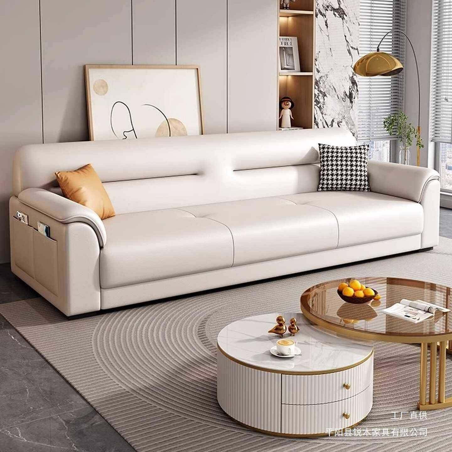 奶油风科技布艺沙发小户型客厅2024新款意式极简直排三人位四人位