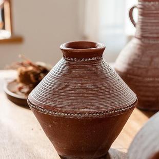 红陶罐手工粗陶多肉花盆花瓶花器土陶罐瓦罐新中式古法制造插干花