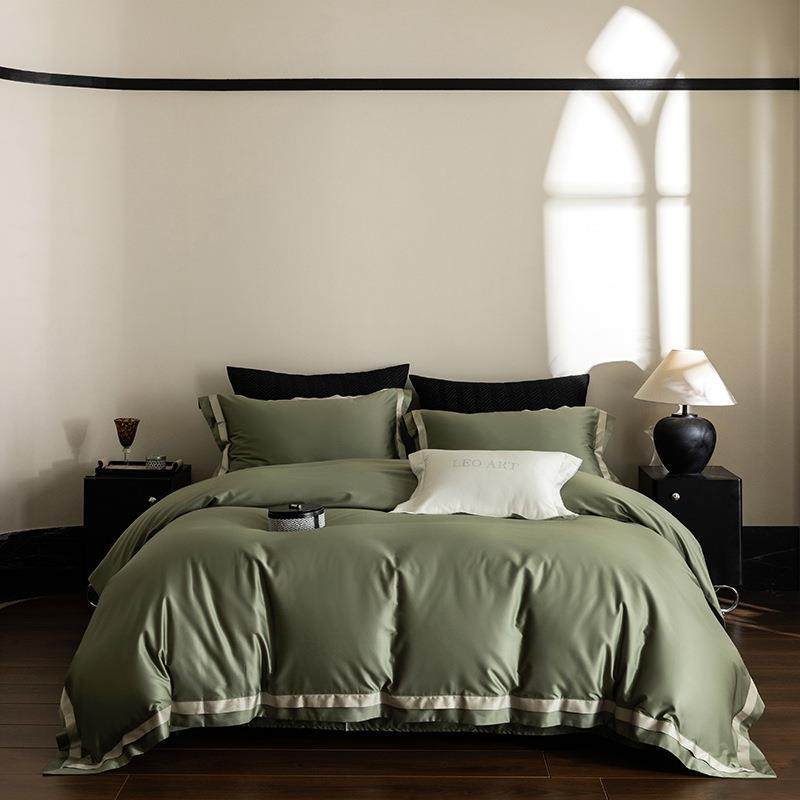 轻奢100支双股长绒棉四件套全棉亲肤床单被套双拼角工艺宽边床品4